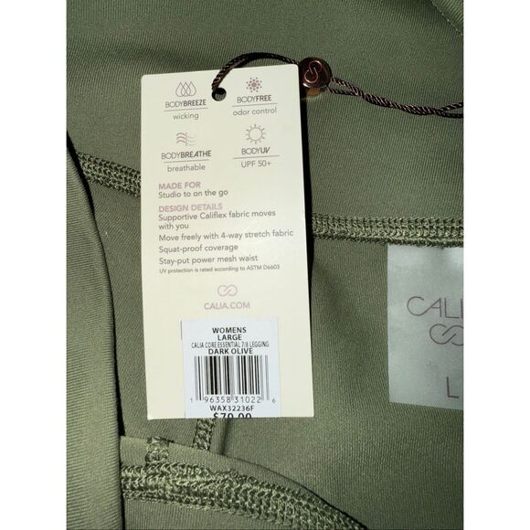 Calia core essential 7/8 legging dark olive upf50+ NWT large #680 - Picture 5 of 6